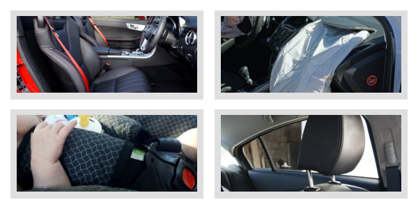 Cinture di sicurezza, Airbag, Sistemi di ritenuta per bambini e Poggiatesta