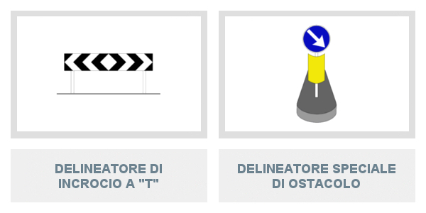 Delineatore di incrocio a “T” e Delineatore speciale di ostacolo
