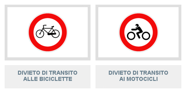 Segnali di Divieto Di Transito Alle Biciclette e Ai Motocicli