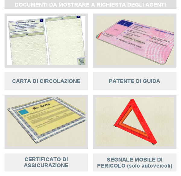 Documenti da mostrare a richiesta degli agenti