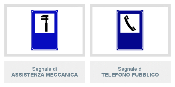 Segnali di Assistenza Meccanica e di Telefono Pubblico