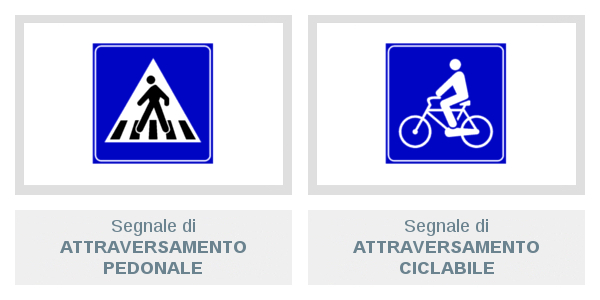 Segnali di Attraversamento Pedonale e di Attraversamento Ciclabile