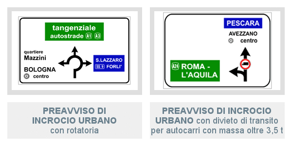 Segnali di Preavviso Di Incrocio Urbano con rotatoria e con divieto di transito per autocarri con massa oltre 3,5 t
