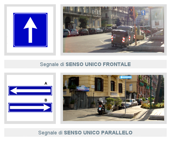 Segnale di senso unico frontale e parallelo