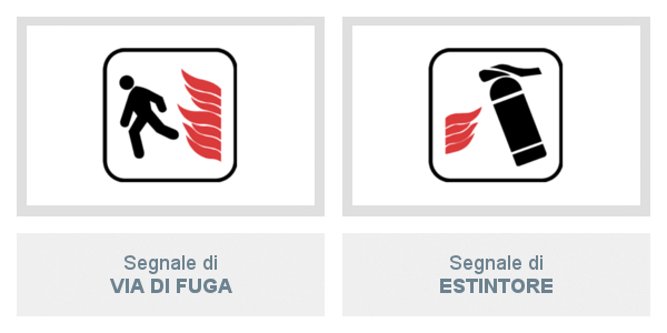 Segnale di Via di fuga e di Estintore