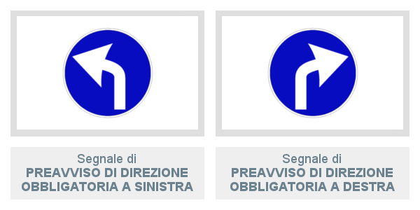 Segnali di Preavviso Di Direzione Obbligatoria a Sinistra e Preavviso Di Direzione Obbligatoria a Destra