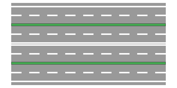 Strada a tre carreggiate e otto corsie
