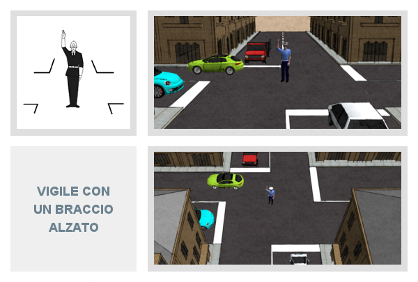 Vigile con un braccio alzato